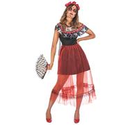DEGUISE TOI - Déguisement Dia de los Muertos femme - Robe - Coiffe - XS - Noir - Déguisements adultes - 100% Polyester - Lavage à la main - Halloween