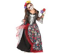 DEGUISE TOI - Déguisement Dia de los muertos fleuri fille - Robe - Coiffe - L 10-12 ans (130-140 cm) - Noir - Déguisements enfants - Polyester - Laver à la main - Halloween