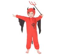 DEGUISE TOI - Déguisement diable rouge enfant Halloween - Combinaison - Cagoule - S 4-6 ans (110-120 cm) - Rouge - Déguisements enfants - 100% Polyester - Lavage à la main - Halloween
