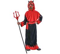 DEGUISE TOI - Déguisement diable sinistre garçon - Robe - Ceinture - Capuche - Masque - S 4-6 ans (110-120 cm) - Rouge - Déguisements enfants - 100% Polyester - Lavage à la main - Halloween
