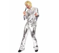 DEGUISE TOI - Déguisement Disco Argent brillant Homme - Veste - Pantalon - L - Argenté/gris - Déguisements adultes - 100% Polyester - Laver à la main - Carnaval