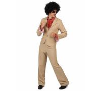 DEGUISE TOI - Déguisement Disco beige à froufrous Homme - Veste - Pantalon - Jabot - XL - Rouge - Déguisements adultes - 100% Polyester - Lavable à la main - Carnaval