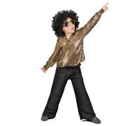 DEGUISE TOI - Déguisement disco garçon paillettes or - Top - Pantalon - L 10-12 ans (130-140 cm) - Noir - Déguisements enfants - 100% polyester - Lavage à la main - Carnaval