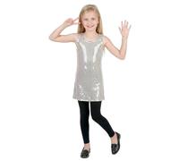 DEGUISE TOI - Déguisement disco paillettes argent fille - Robe - Serre-tête - 10-12 ans (L) - Argenté/gris - Déguisements enfants - 100% Polyester - Lavable à la main - Carnaval