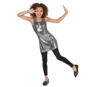 DEGUISE TOI - Déguisement disco paillettes argent fille - Robe - Serre-tête - 7-9 ans (M) - Argenté/gris - Déguisements enfants - 100% Polyester - Lavable à la main - Carnaval