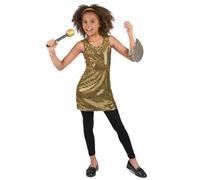 DEGUISE TOI - Déguisement disco paillettes or fille - Robe - Serre-tête - 5-6 ans (S) - Doré - Déguisements enfants - 100% Polyester - Lavable à la main - Carnaval