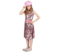DEGUISE TOI - Déguisement disco vinyle fille - Robe - Casquette - Ceinture - M 7-9 ans (120-130 cm) - Rose - Déguisements enfants - 100% Polyester - Lavage à la main - Carnaval
