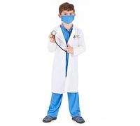 DEGUISE TOI - Déguisement docteur garçon - Blouse - Haut - Pantalon - Masque - L 10-12 ans (130-140 cm) - Bleu - Déguisements enfants - 100% Polyester - Lavable à la main - Carnaval