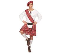 DEGUISE TOI - Déguisement écossais rouge et blanc homme - Kilt - Chemisier blanc - Bonnet - Echarpe - M - Rouge - Déguisements adultes - 100% Polyester - A la main -