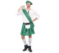 DEGUISE TOI - Déguisement Écossais vert et blanc homme - Chemise - Jupe - Chapeau - Echarpe - L - Vert - Déguisements adultes - 100% Polyester - Laver à la main -