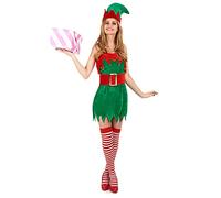 DEGUISE TOI - Déguisement Elfe sexy femme Noël - Tunique - Chapeau - Ceinture - M/L - Coloré - Déguisements adultes - 100% Polyester - A la main - Noel