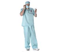 DEGUISE TOI - Déguisement et accessoires docteur chirurgien homme bleu - pantalon - haut - charlotte - masque - stéthoscope - S - Bleu - Déguisements adultes - 100% polyester - Lavage à la