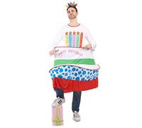 DEGUISE TOI - Déguisement gâteau d'anniversaire homme - Combinaison - Coiffe - Taille Unique (42) - Multicolore - Déguisements adultes - 100% polyester - A la main - Carnaval