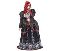 DEGUISE TOI - Déguisement grande taille robe longue Dia de los muertos femme - 1 Robe - 1 Ras de cou - XXL - Noir - Déguisements adultes - 100% Polyester - Laver à la main - Halloween