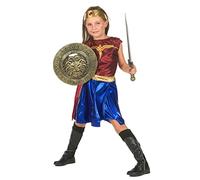 DEGUISE TOI - Déguisement guerrière amazone fille - Robe - Coiffe - Cape - L 10-12 ans (130-140 cm) - Bleu - Déguisements enfants - 100% Polyester - Laver à la main - Carnaval