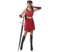 DEGUISE TOI - Déguisement guerrière médiévale femme - Robe - Cape - Bandeau - Protège bras - XS - Rouge - Déguisements adultes - - Laver à la main - Carnaval