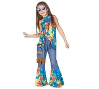 DEGUISE TOI - Déguisement hippie fille - Haut - Pantalon - S 4-6 ans (110-120 cm) - Coloré - Déguisements enfants - 100% Polyester - Lavage à la main - Carnaval