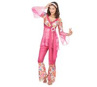 DEGUISE TOI - Déguisement hippie flower rose femme - Tunique - Pantalon - Ceinture - Bandeau - XL - Rose - Déguisements adultes - 100% Polyester - A la main - Carnaval
