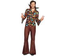 DEGUISE TOI - Déguisement hippie homme - Haut - Pantalon - M - Marron - Déguisements adultes - 100% Polyester - Laver à la main - Carnaval