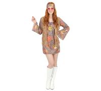 DEGUISE TOI - Déguisement hippie rouge et violet femme - Robe - Collier - Bandeau - M - Coloré - Déguisements adultes - 100% polyester - Laver à la main - Carnaval