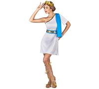 DEGUISE TOI - Déguisement impératrice Grecque bleue femme - Robe avec étole - Ceinture - Couronne - L - Blanc - Déguisements adultes - 100% Polyester - Lavable à la main - Carnaval