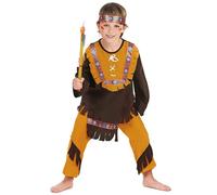 DEGUISE TOI - Déguisement indien marron et ocre garçon - Haut - Pantalon - Bandeau(sans plume) - M 7-9 ans (120-130 cm) - Marron - Déguisements enfants - 100% Polyester - Lavage à sec - Carnaval