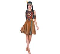 DEGUISE TOI - Déguisement indienne à franges femme - Robe - Ceinture - Bandeau - Brassards - S - Marron - Déguisements adultes - Polyester - Laver à la main - Carnaval