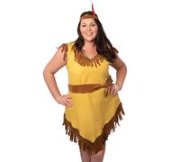 DEGUISE TOI - Déguisement indienne asymétrique grande taille femme - 1 Robe - 1 Bandeau - 1 Ceinture - XXL - Marron - Déguisements adultes - 100% Polyester - Laver à la main - Carnaval
