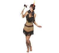 DEGUISE TOI - Déguisement indienne dos nu femme - Robe - Jambières - Tour de bras - Bandeau - S - Marron - Déguisements adultes - 100% Polyester - A la main - Carnaval