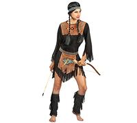 DEGUISE TOI - Déguisement indienne femme - Robe - Bandeau - Ceinture - Jambières - L - Noir - Déguisements adultes - 100% Polyester - Laver à la main - Carnaval