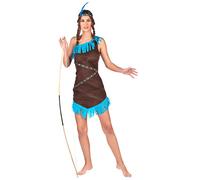 DEGUISE TOI - Déguisement indienne marron et bleu femme - Robe - Bandeau - L - Bleu - Déguisements adultes - 100% Polyester - Laver à la main - Carnaval