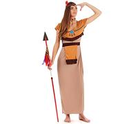 DEGUISE TOI - Déguisement indienne robe longue sexy femme - Robe - Coiffe - Ceinture - L - Marron - Déguisements adultes - 100% Polyester - Lavage à la main - Carnaval