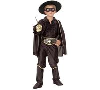 DEGUISE TOI - Déguisement justicier masqué noir garçon - Haut - Pantalon - Ceinture - Sur-bottes - Cape - Chapeau - Masque - M 7-9 ans (120-130 cm) - Noir - Déguisements enfants - 100% Polyester