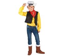 DEGUISE TOI - Déguisement Lucky Luke enfant - Chapeau - Couvre-bottes - Foulard - Chemise avec gilet - M 7-9 ans (120-130 cm) - - Déguisements enfants - 100% polyester - Laver à la main - Carnaval