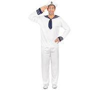 DEGUISE TOI - Déguisement marin blanc homme - Haut - Pantalon - Chapeau - L - Blanc - Déguisements adultes - 100% Polyester - A la main - Carnaval