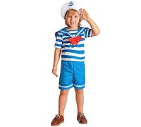 DEGUISE TOI - Déguisement marin garçon - T-shirt - Short - Chapeau - M 7-9 ans (120-130 cm) - Coloré - Déguisements enfants - Polyester - Lavage à la main - Carnaval