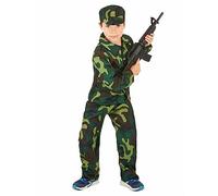 DEGUISE TOI - Déguisement militaire camouflage garçon - Haut - Pantalon - Casquette - S 4-6 ans (110-120 cm) - Vert - Déguisements enfants - 100% Polyester - Lavage à la main - Carnaval