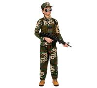 DEGUISE TOI - Déguisement militaire vert garçon - Veste - Casquette - Gilet - Pantalon - M 7-9 ans (120-130 cm) - Vert - Déguisements enfants - 100% Polyester - A la main - Carnaval