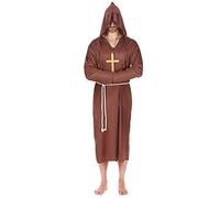 DEGUISE TOI - Déguisement moine marron clair grande taille homme - Tunique - Ceinture - XXL - Marron - Déguisements adultes - 100% Polyester - Lavage à la main - Carnaval