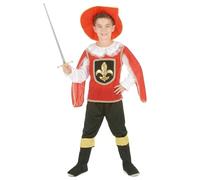 DEGUISE TOI - Déguisement Mousquetaire rouge garçon - Chapeau - Chemise - Pantacourt - 2 sur-bottes - M 7-9 ans (120-130 cm) - Rouge - Déguisements enfants - 100% Polyester - Lavage à la main -