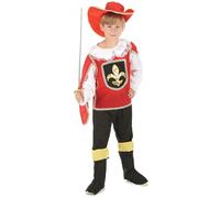 DEGUISE TOI - Déguisement Mousquetaire rouge garçon - Chapeau - Chemise - Pantacourt - 2 sur-bottes - M 7-9 ans (120-130 cm) - Rouge - Déguisements enfants - 100% Polyester - Lavage à la main -