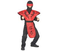DEGUISE TOI - Déguisement ninja dragon rouge garçon - Haut - Pantalon - Plastron - Cagoule - Bandeau - Ceinture - M 7-9 ans (120-130 cm) - Rouge - Déguisements enfants - 100% Polyester - Lavage à