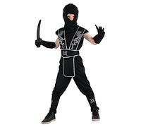 DEGUISE TOI - Déguisement ninja étoile Shuriken garçon - Haut - Pantalon - Ceinture - Armure - 2 Jambières - 2 Manchettes - Cagoule - L 10-12 ans (130-140 cm) - Noir - Déguisements enfants -