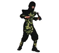 DEGUISE TOI - Déguisement ninja militaire plastron garçon - Haut - Pantalon - Plastron - Ceinture - Cagoule - 2 Manchettes - 2 Jambières - M 7-9 ans (120-130 cm) - Noir - Déguisements enfants -