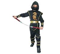 DEGUISE TOI - Déguisement ninja noir et doré garçon - Haut à capuche - Armure - Pantalon - Masque - Ceinture - Manchons - Jambières - M 7-9 ans (120-130 cm) - Noir - Déguisements enfants - 100%