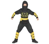 DEGUISE TOI - Déguisement ninja noir et jaune garçon - Haut - Pantalon - Ceinture - L 10-12 ans (130-140 cm) - Noir - Déguisements enfants - 100% Polyester - Lavage à la main - Carnaval