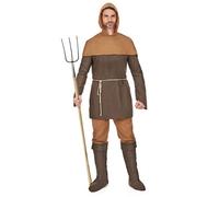 DEGUISE TOI - Déguisement Paysan médiéval Homme - Haut à Capuche - Pantalon avec sur-Bottes - Ceinture - Taille Unique (42) - - Déguisements et Accessoires - 100% Polyester - Lavable à la Main -