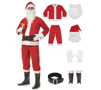 DEGUISE TOI - Déguisement Père Noël complet standard adulte - Haut - Pantalon - Ceinture - Sur-bottes - 2 gants - Bonnet avec cheveux - Barbe - M/L - Rouge - Déguisements adultes - 100%