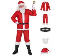 DEGUISE TOI - Déguisement Père Noël entrée de gamme adulte - Haut - Pantalon - Ceinture - Barbe - Bonnet - M/L - Rouge - Déguisements adultes - Feutrine - Laver à la main - Noel