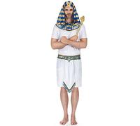 DEGUISE TOI - Déguisement pharaon égyptien complet homme - Tunique - Coiffe - Col - Ceinture - M - Blanc - Déguisements adultes - 100% Polyester - A la main - Carnaval